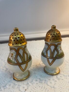 Porcelain Floral Gold Accent Salt and Pepper Shakers